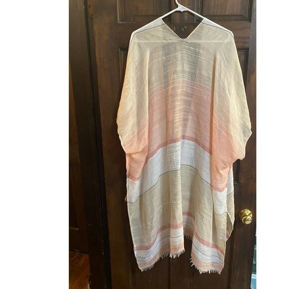 Coco + Carmen Open Front Kimona Peach White Pink One Size Polyester - Picture 8 of 9